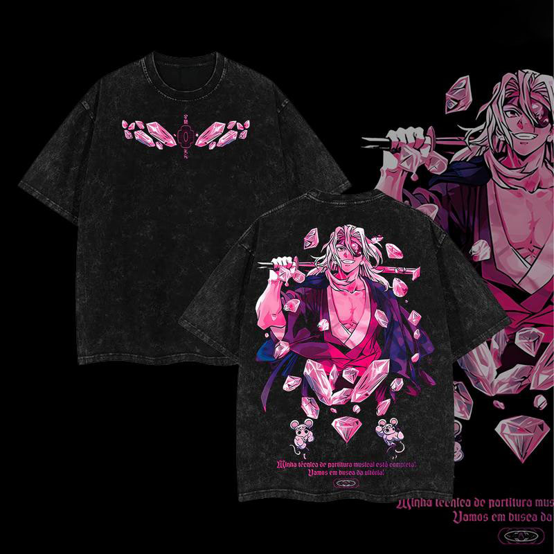Grunge Washed Demon Slayer Tengen Flashy Oversized Tee